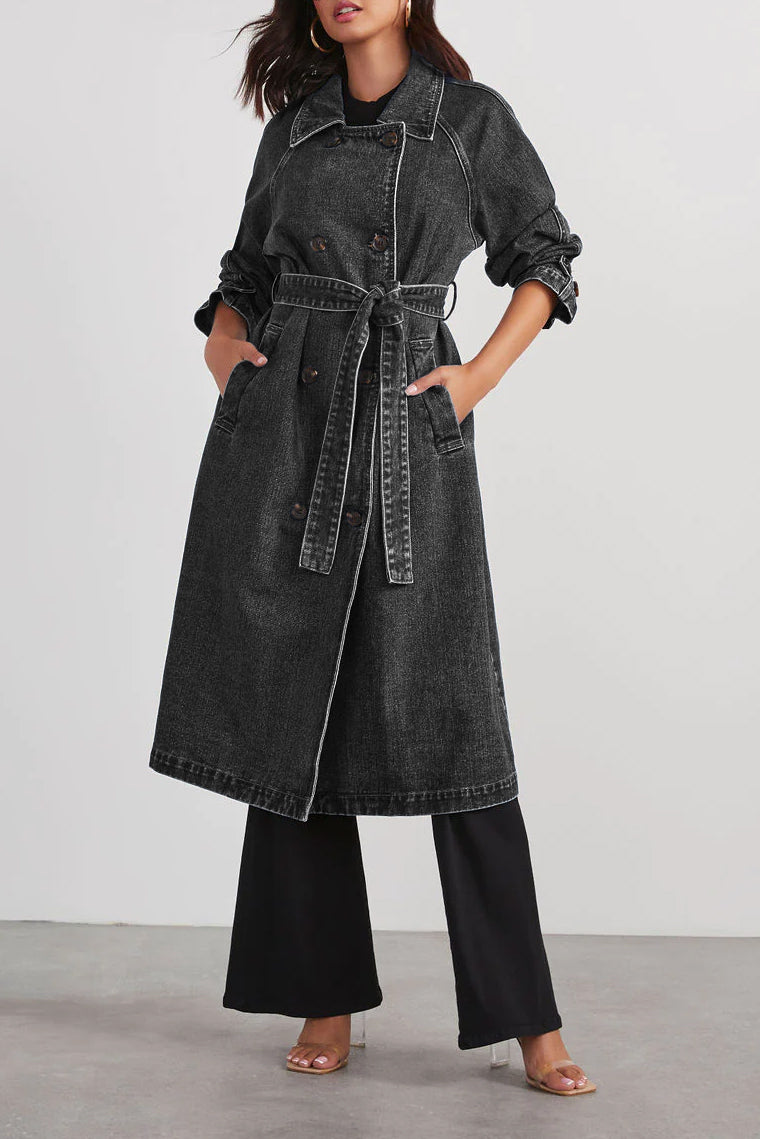 Women's windbreaker denim long loose coat