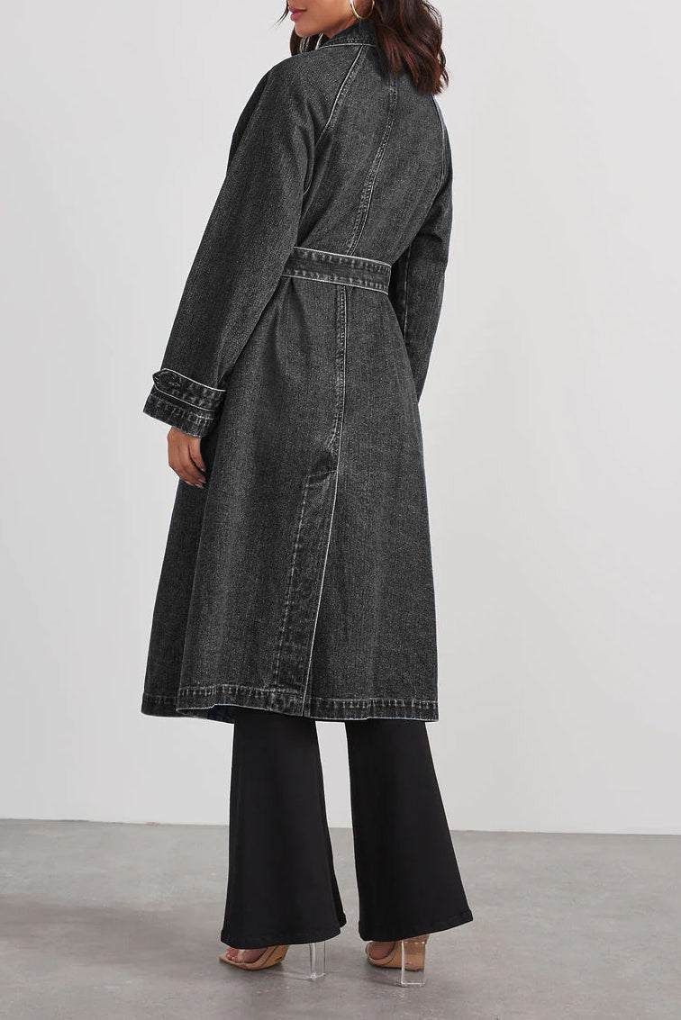 Women's windbreaker denim long loose coat