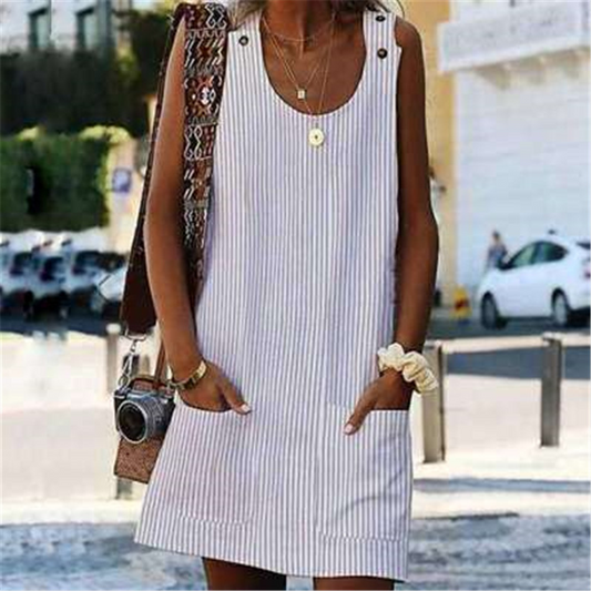 Striped Sleeveless Scoop Neck Shift Dress