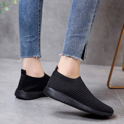 Women's Slip-On Sneakers - Breathable Knit Upper - Lightweight Cushioned Sole