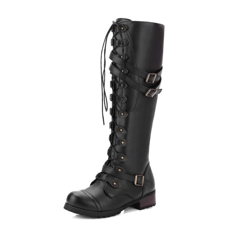 Gilda - flat retro boots with buckle and laces