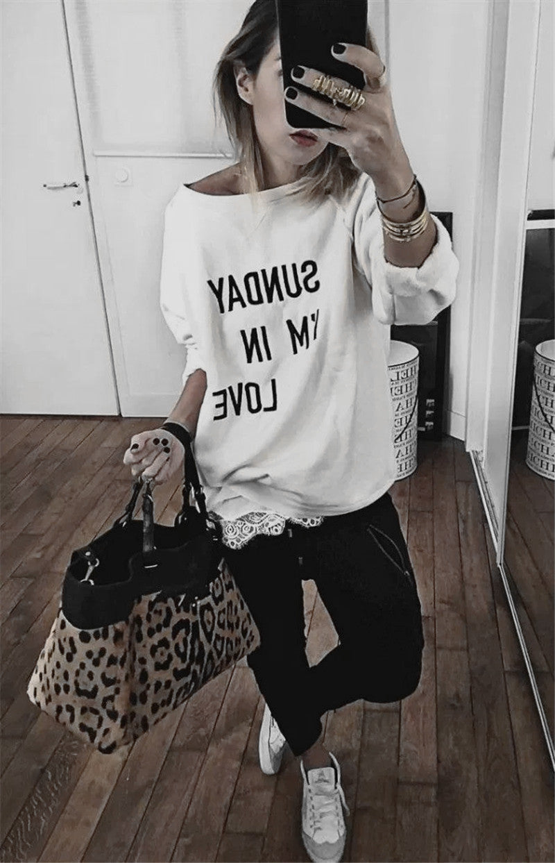 Slogan Print Cotton Feel Oversized Sweatshirt 