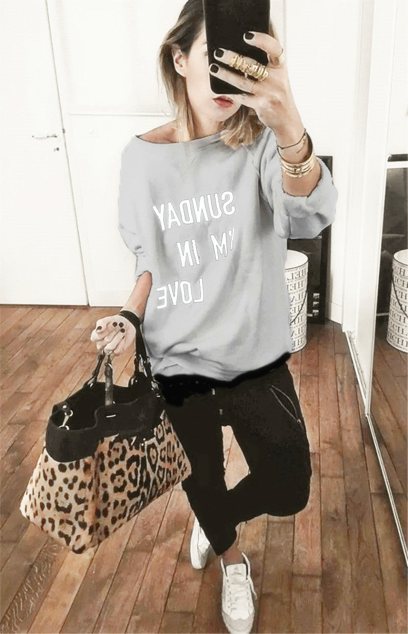 Slogan Print Cotton Feel Oversized Sweatshirt 