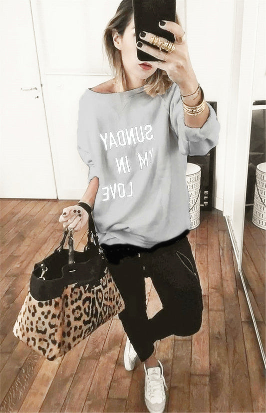 Slogan Print Cotton Feel Oversized Sweatshirt 