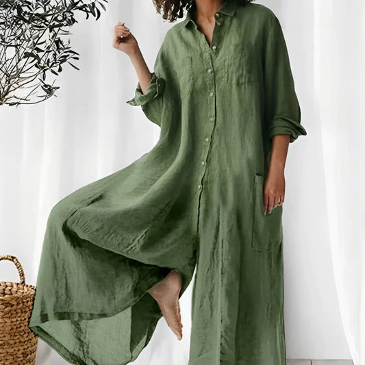 Breathable Oversized Button-Down Jumpsuit 