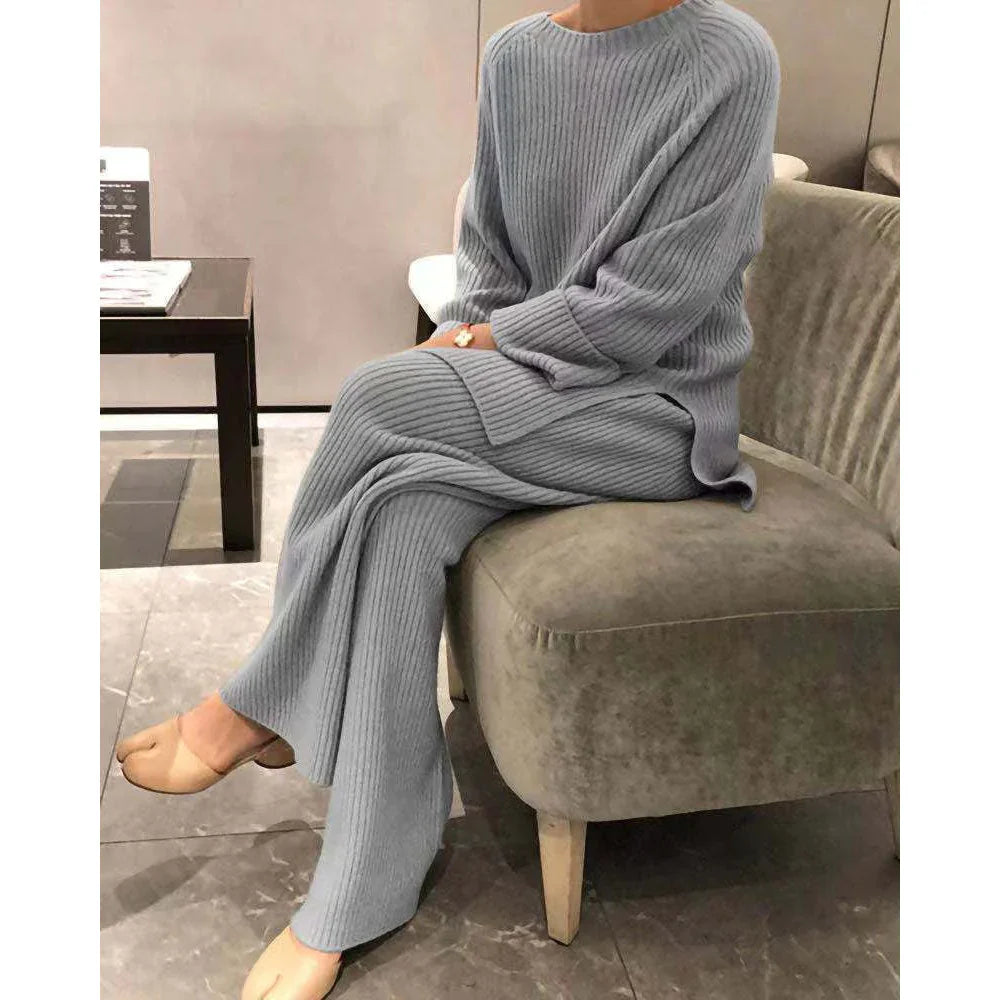 Women's cozy long sleeve top and pants knit set