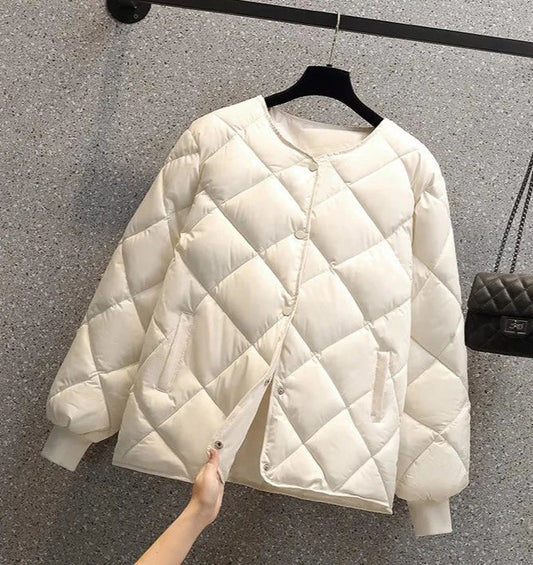 Checked Quilted Round Neck Jacket