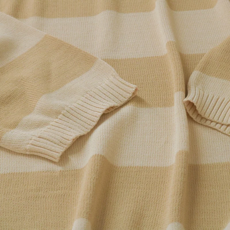 Trendy striped women's sweater with loose fit v-neck design
