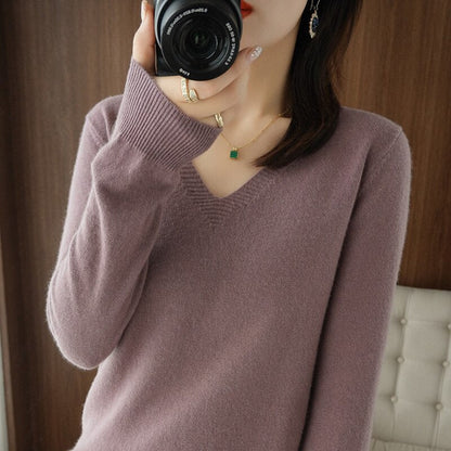 Women's knitted v-neck bottoming sweater
