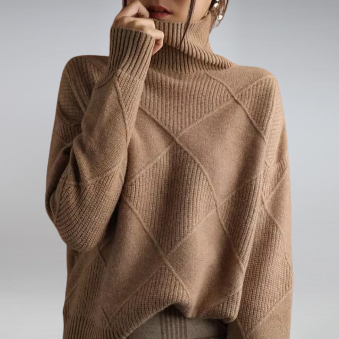 Women's turtleneck sweater with diagonal design