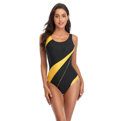 Women’s One-Piece Swimsuit – Athletic Fit – Scoop Neck – Stretch – Sporty Design