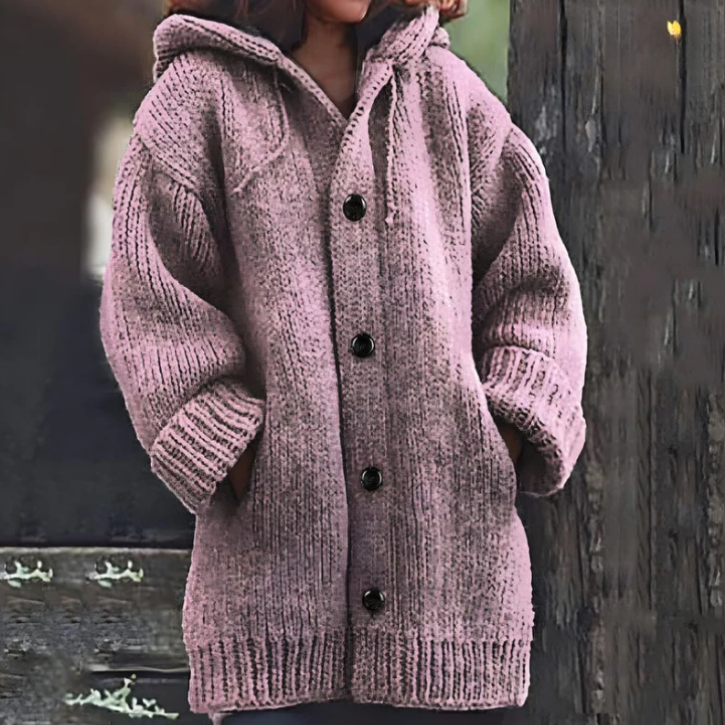 Women's solid color loose knit hoodie sweater jacket