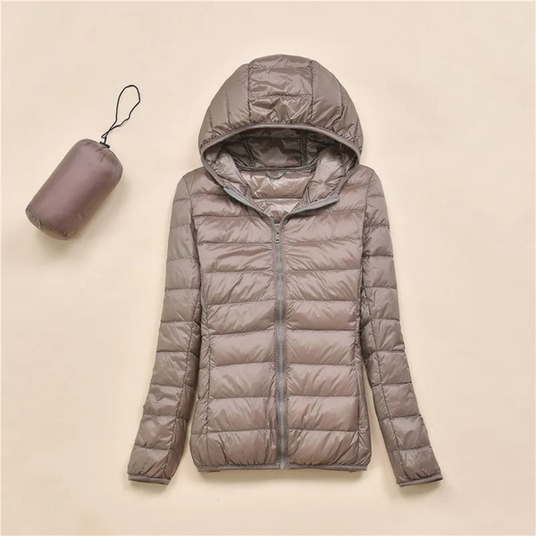 Isla Quilted Hooded Puffer Jacket | Zipper Front Hip-Length Puffer Jacket