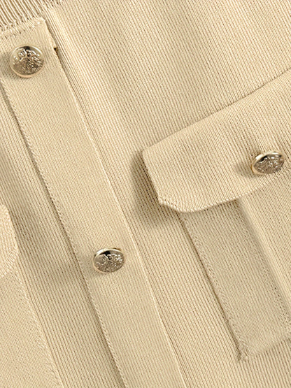 Two-piece collared button-up sweater and skirt set for women