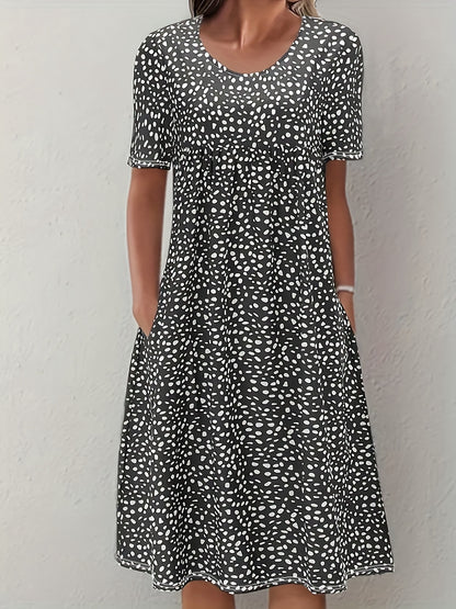 Women's Knee-Length Dress - Short Sleeve - Relaxed A-Line Fit - Lightweight Casual Wear