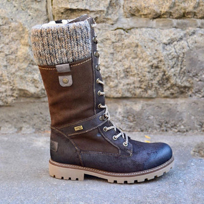 Lace-up knee-high combat boots for women