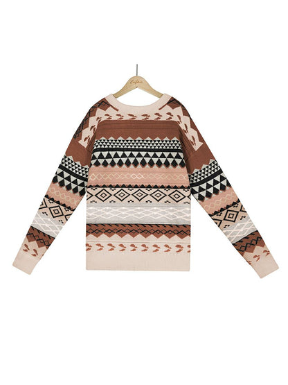 Women's fair isle pattern round neck pullover sweater