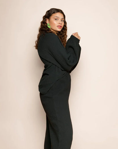 Women's V-Neck Blouse - Relaxed Fit - Long Sleeve with Cuffed Wrists - Lightweight