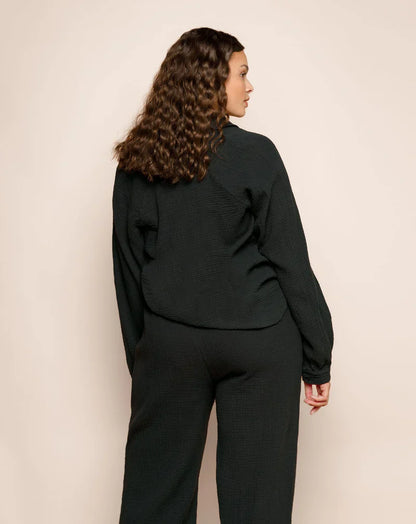 Women's V-Neck Blouse - Relaxed Fit - Long Sleeve with Cuffed Wrists - Lightweight