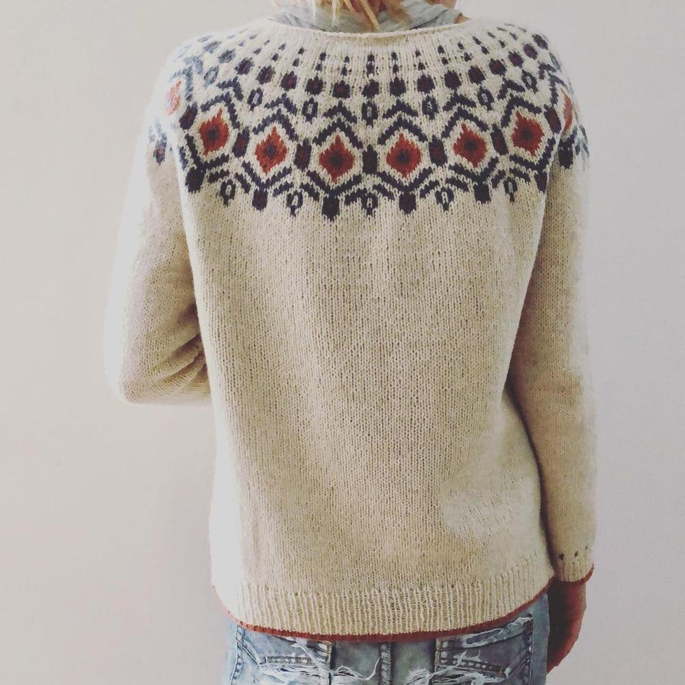 Women's off-white argyle chevron knit pullover sweater