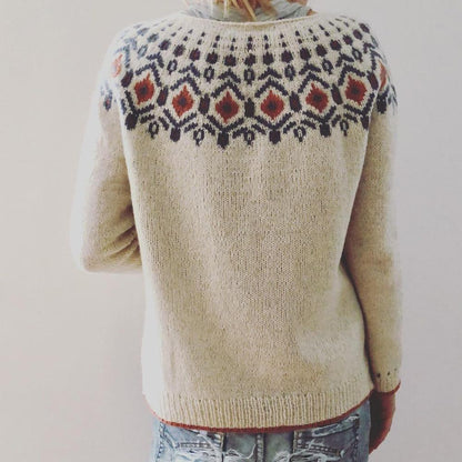 Women's off-white argyle chevron knit pullover sweater