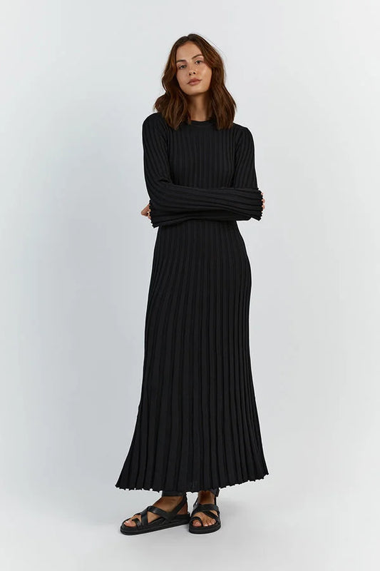 Ribbed Stretch Knit Full-Length Dress