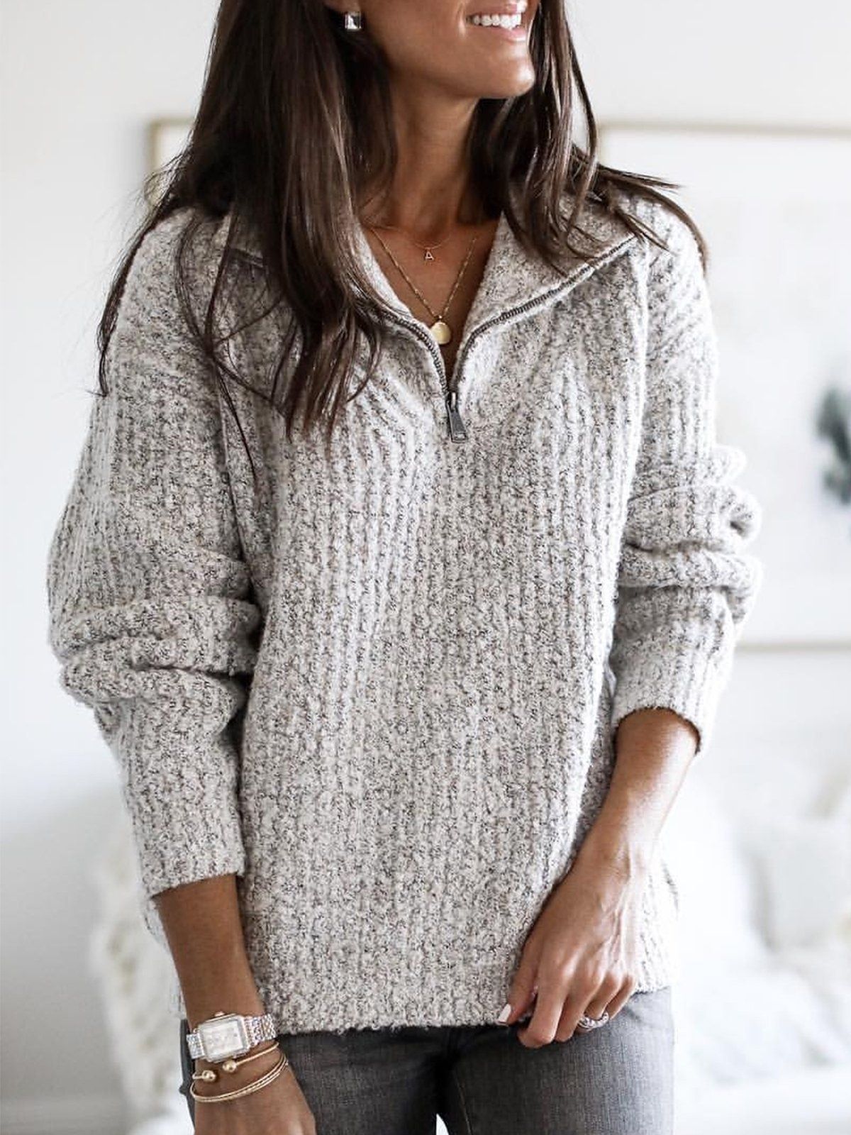 Wool Blend Relaxed Fit Knit Sweater Jacket 