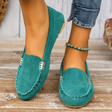 Slip-on moccasin loafers with decorative stitching for women