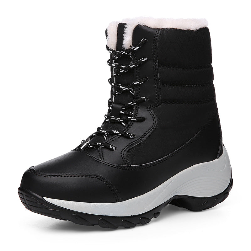 Women's winter waterproof mid-calf leather snow boots