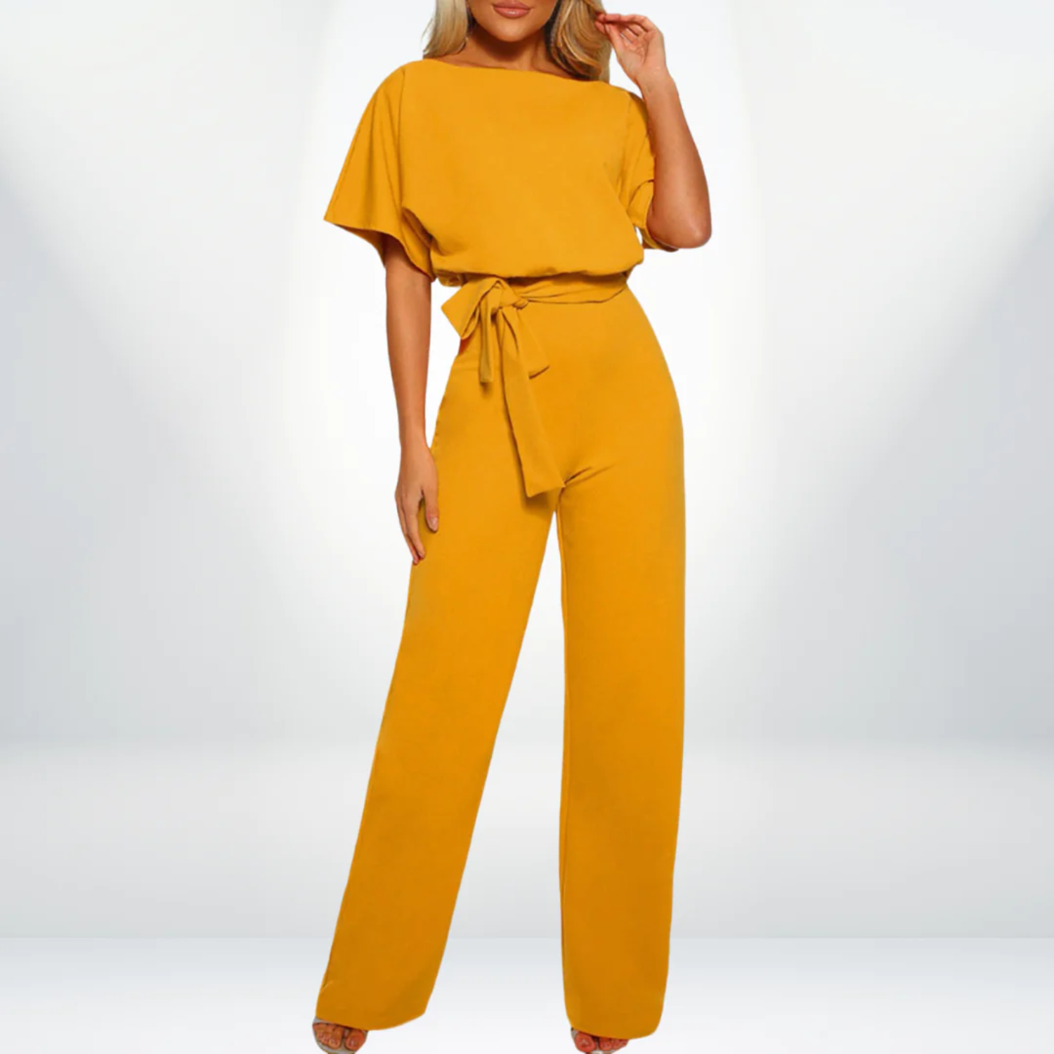 Tailored Wide-Leg Belted Waist Jumpsuit