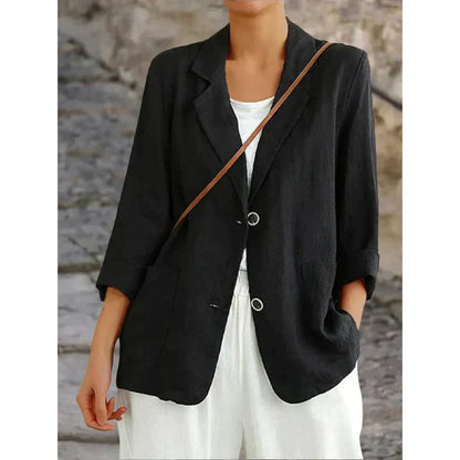 Women's stylish lapel soft blazer with button closure and front pocket
