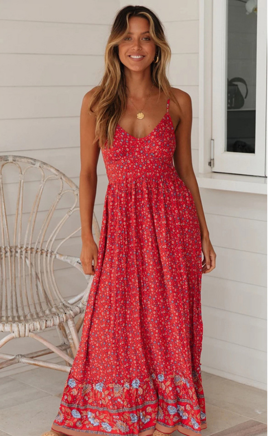 Flowy Floral Print Maxi Dress
