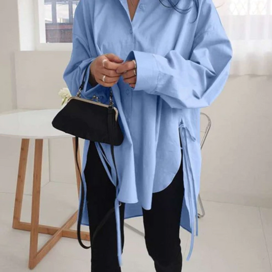 Oversized Asymmetrical Hem Cotton Blend Shirt