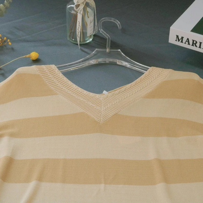 Trendy striped women's sweater with loose fit v-neck design