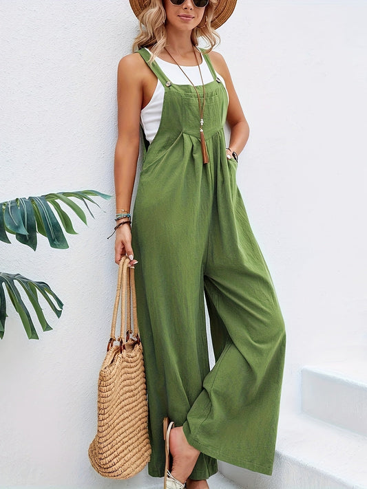 Loose Fit Cotton Blend Wide Leg Jumpsuit