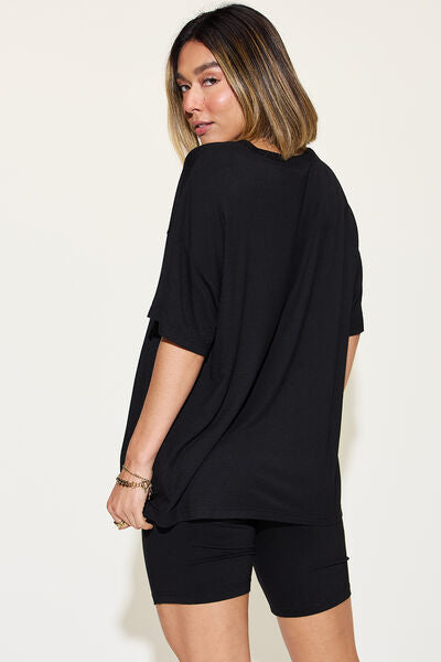 Women's v-neck drop shoulder short sleeve t-shirt and shorts set