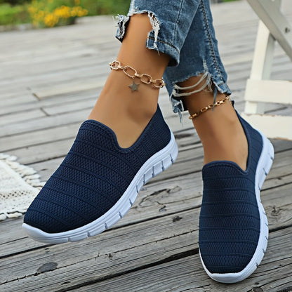 Lightweight slip-on walking shoes with stretchy knit upper for women