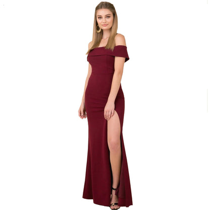 Women's Off-Shoulder Evening Gown - Floor-Length - Mermaid Silhouette - High Slit