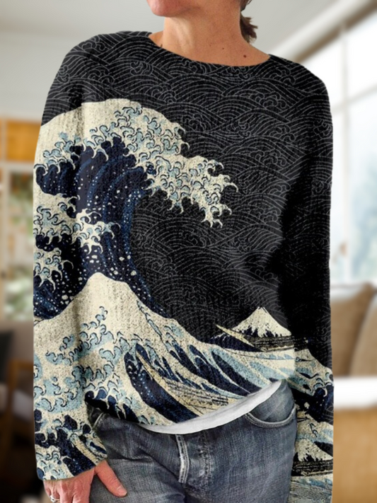 Elegant Wave Print Sweater