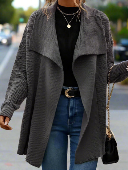 Women's solid color lapel cardigan