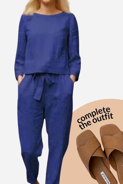 Women’s Two-Piece Set – Relaxed Fit – Long Sleeve Top – Tapered Pull-On Pants