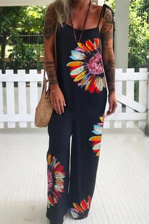 Relaxed Fit Spaghetti Strap Wide Leg Jumpsuit