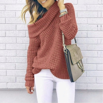 Women’s Sweatshirt – Oversized Relaxed Fit – Chunky Knit – Off-Shoulder Neckline