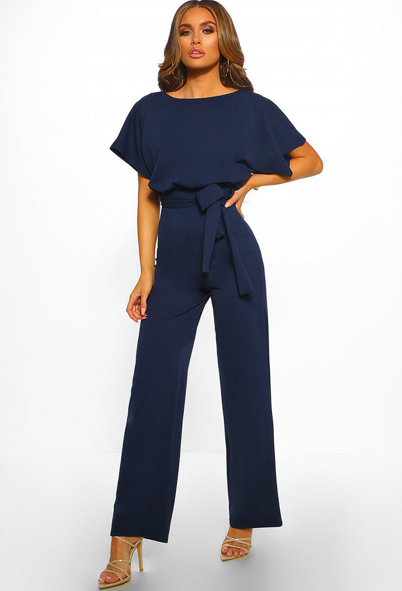 Belted Wide-Leg Bateau Neck Jumpsuit