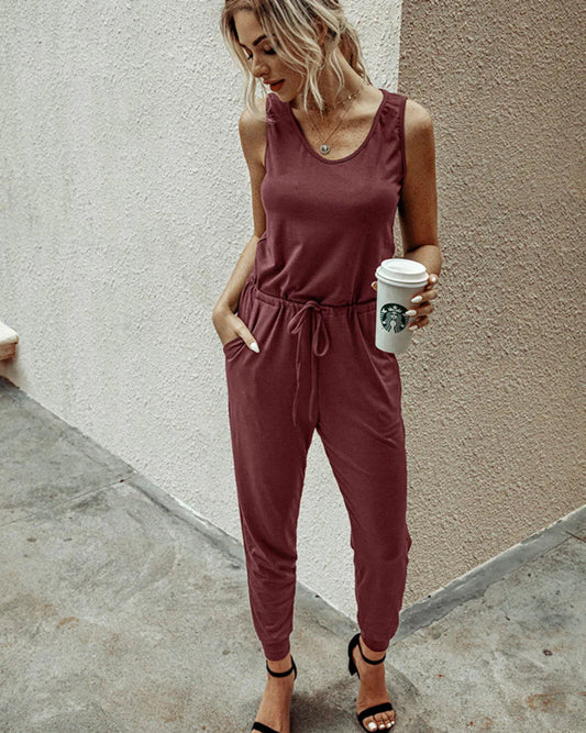 Relaxed Fit Drawstring Waist Jumpsuit 
