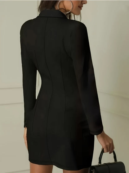Women’s Blazer Dress - Double-Breasted Tailored Fit - Notch Lapel - Above Knee Length