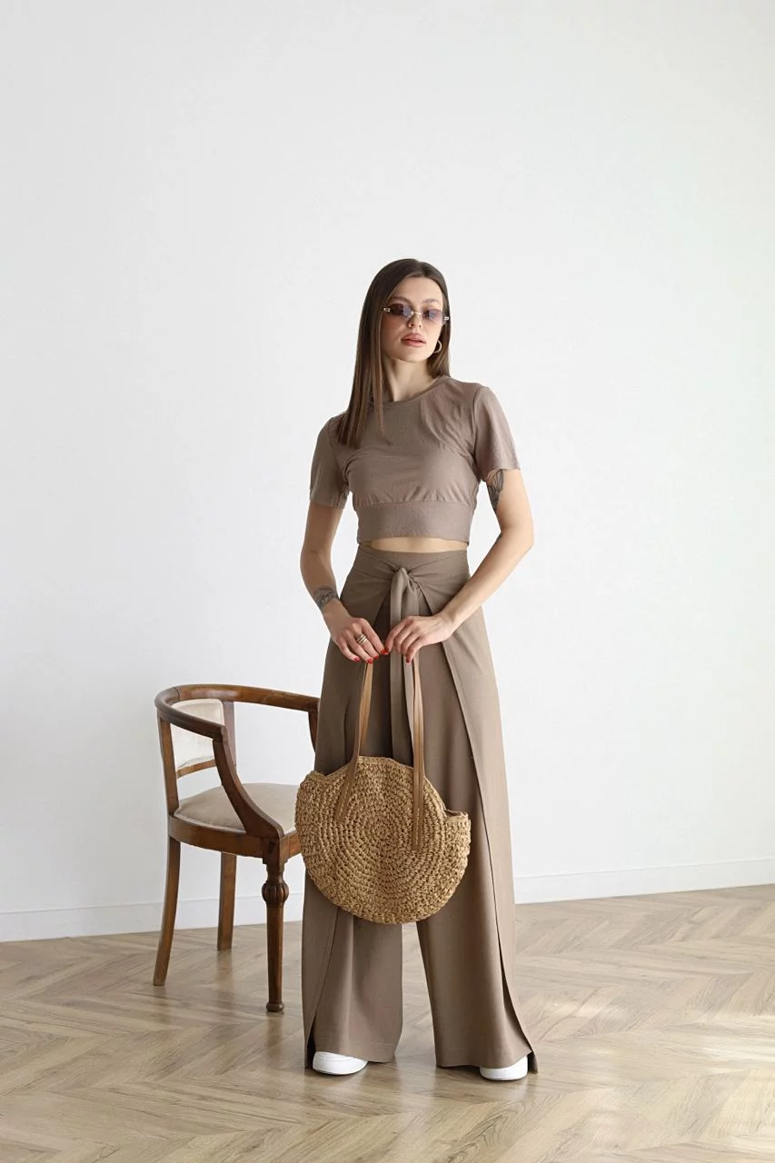 High-Waist Tie-Front Wide Leg Pants