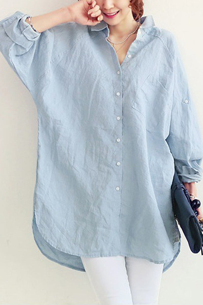 Women's Oversized Button-Down Shirt - Long Sleeve - Relaxed Fit - Mid-Thigh Length