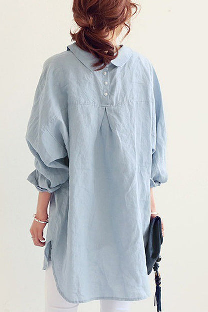 Women's Oversized Button-Down Shirt - Long Sleeve - Relaxed Fit - Mid-Thigh Length