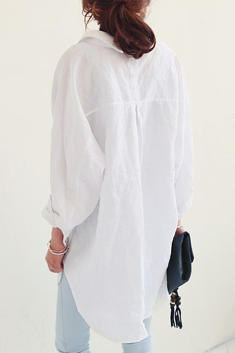 Women's Oversized Button-Down Shirt - Long Sleeve - Relaxed Fit - Mid-Thigh Length